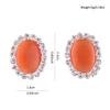 Bridal Rhinestone Opal Oval Shape Clip on Earrings for Women Charm Jewelry No Hole Ear Clip (Orange) view 3