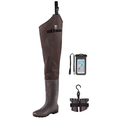 TIDEWE Hip Wader, Lightweight Hip Boot for Men and Women, 2-Ply PVC/Nylon Fishing Hip Wader Brown Size 7