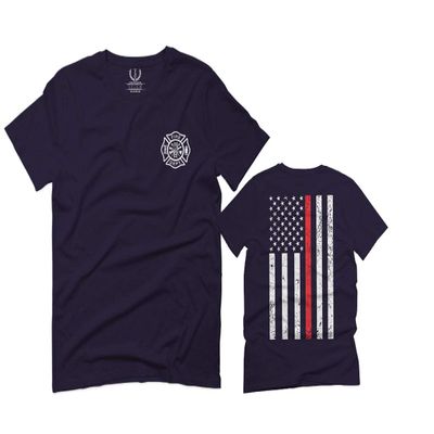 0058. American Flag Thin Red Line Firefighter Support Seal for Men T Shirt (Navy Blue, 2X-Large)