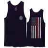 0058. American Flag Thin Red Line Firefighter Support Seal Men's Tank Top (Navy Blue, X-Large) view 1