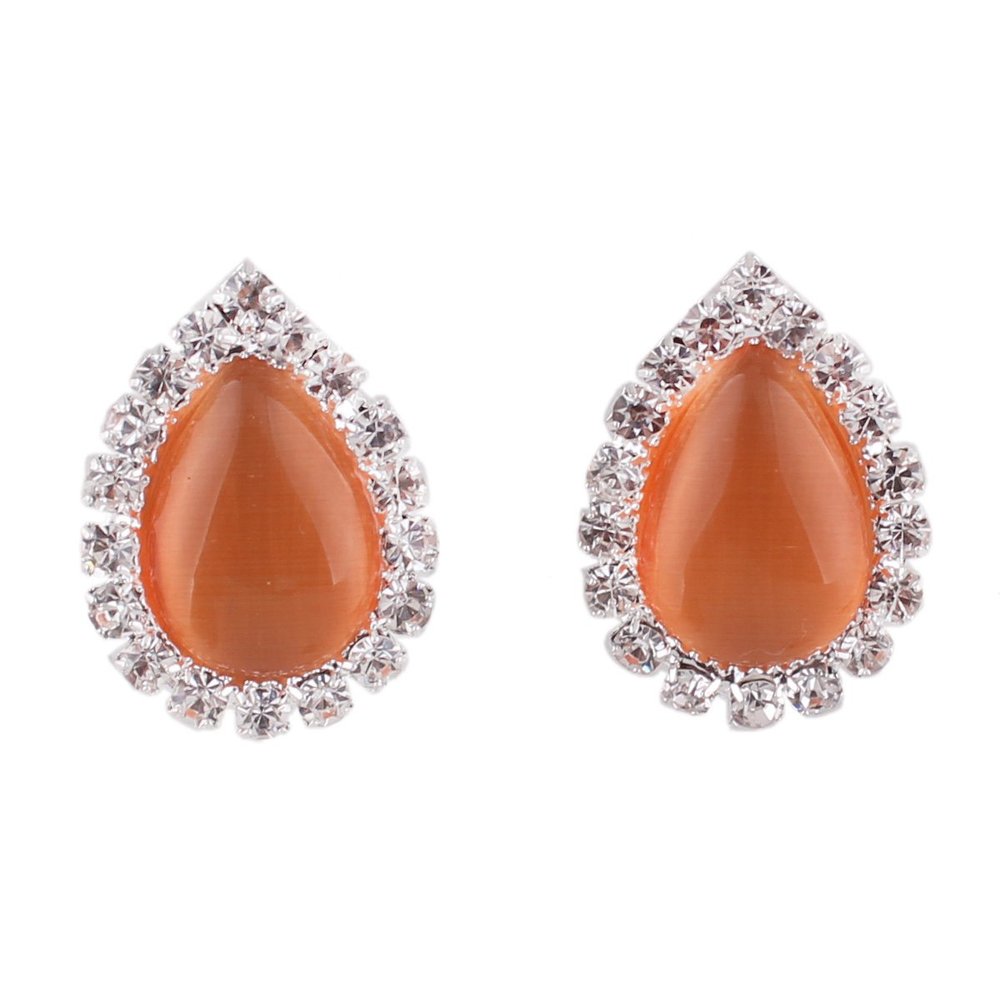 Grace Jun Fashion Rhinestone Opal Silver Plated Water Drop Clip on Earrings Non Piercing Bijouterie (Orange)