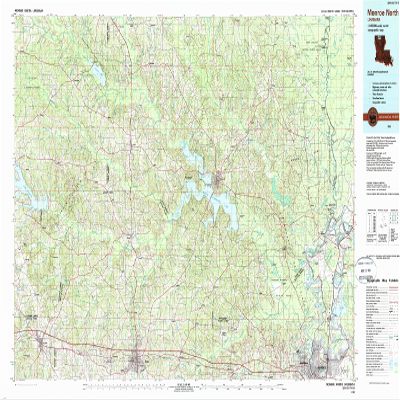 YellowMaps Monroe North LA topo map, 1:100000 Scale, 30 X 60 Minute, Historical, 1985, Updated 1988, 24.1 x 43.4 in - Tyvek