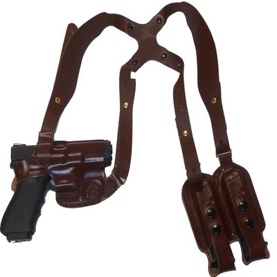 1911 4" Leather Shoulder Gun Holster Horizontal LH Left Hand Brown Concealed Carry