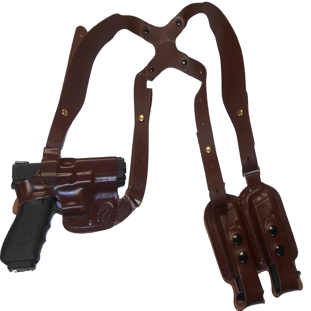 1911 4" Leather Shoulder Gun Holster Horizontal LH Left Hand Brown Concealed Carry