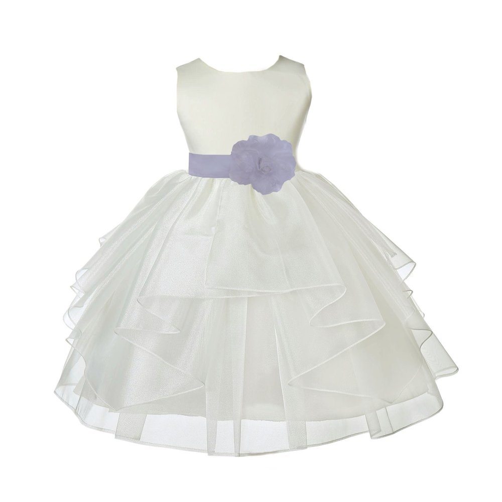 ekidsbridal Ivory Satin Shimmering Organza Flower Girl Dress Baptism 4613T 2
