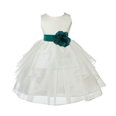 ekidsbridal Ivory Satin Shimmering Organza Flower Girl Dress Baptism 4613T 2