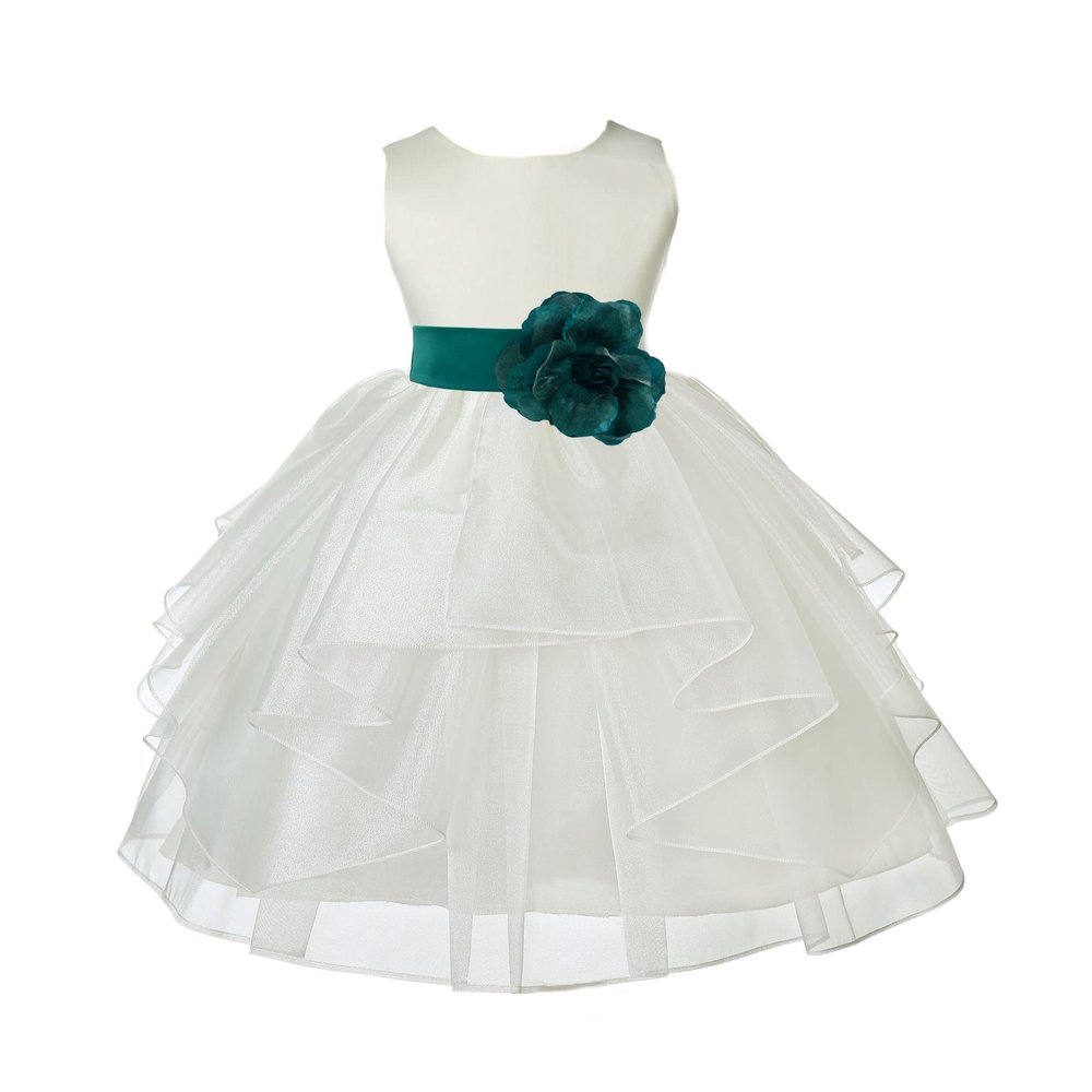 ekidsbridal Ivory Satin Shimmering Organza Flower Girl Dress Baptism 4613T 2