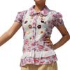 Full Funk Cotton Floral Print Stitched Flowers Girl Shirt in Blue Red view 1