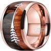 THREE KEYS JEWELRY 8mm Rose Gold Tungsten Wedding Ring with Koa Wood Zebra Wood Two Arrows Inlay Dome Hunting Ring Wedding Band Engagement Ring Size 6.5 view 1
