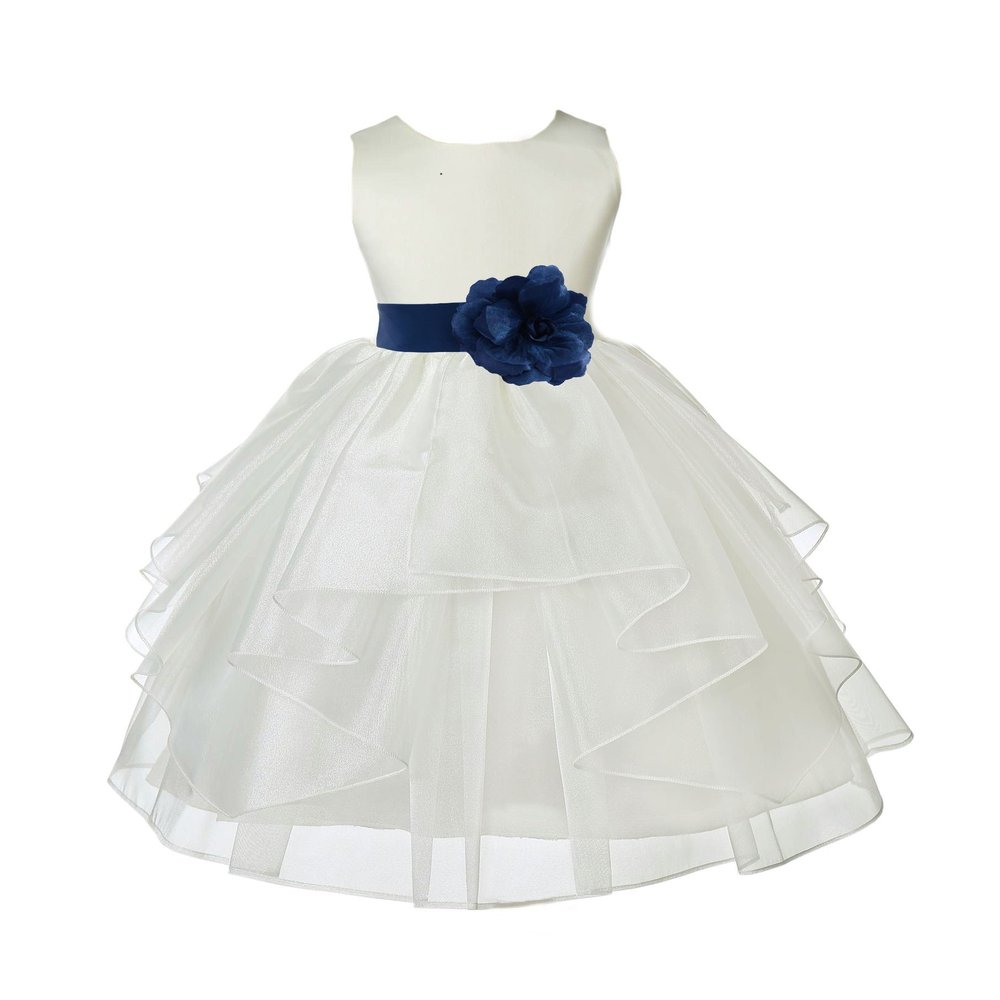 ekidsbridal Ivory Satin Shimmering Organza Flower Girl Dress Baptism 4613T 10