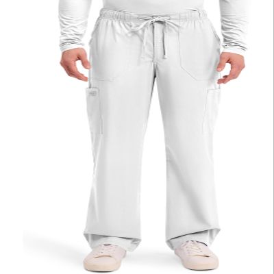 Cherokee Scrubs for Men Tapered Leg Cargo Scrub Pants with Zip Fly, 5 Pockets Elastic Waist 2-Way Stretch & Easy Care - WW190, S Short, White