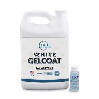 True Composites White Gelcoat with Wax  Isophthalic NPG Marine Repair Kit for Boats, Pools & Fiberglass Surfaces  UV Resistant, High-Gloss Waterproof Finish (1 Gallon + 2oz MEKP-925)