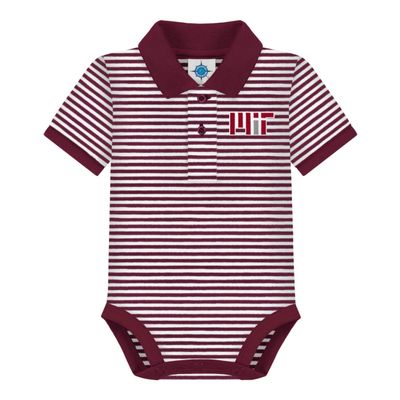 Creative Knitwear College Baby Striped Polo Bodysuit - MIT Engineers Block MIT Logo, Maroon/White, for Boys & Girls, 0-3 Months