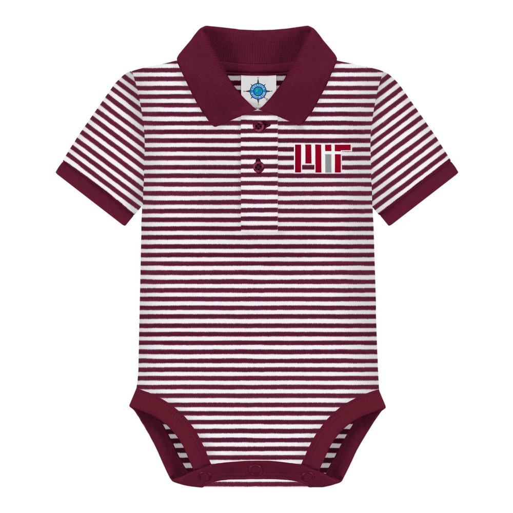 Creative Knitwear College Baby Striped Polo Bodysuit - MIT Engineers Block MIT Logo, Maroon/White, for Boys & Girls, 0-3 Months