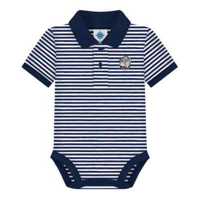 Creative Knitwear College Baby Striped Polo Bodysuit - Georgetown Old Jack Logo, Navy/White, for Boys & Girls, 12 Months