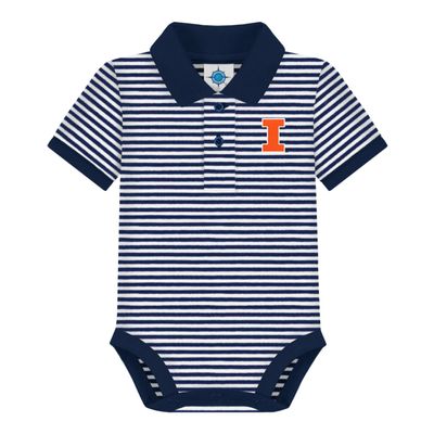 Creative Knitwear College Baby Striped Polo Bodysuit - Illinois Fighting Illini Logo, Navy/White, for Boys & Girls, 12 Months