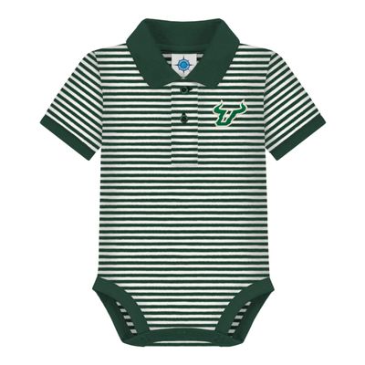 Creative Knitwear College Baby Striped Polo Bodysuit - South Florida Bulls Logo, Hunter/White, for Boys & Girls, 12 Months
