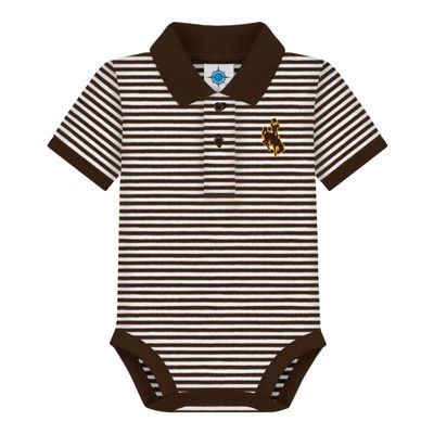 Creative Knitwear College Baby Striped Polo Bodysuit - Wyoming Cowboys Logo, Brown/White, for Boys & Girls, 12 Months