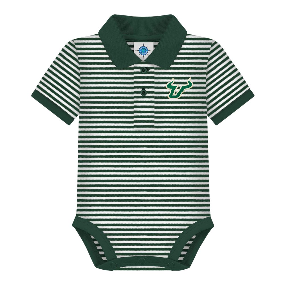 Creative Knitwear College Baby Striped Polo Bodysuit - South Florida Bulls Logo, Hunter/White, for Boys & Girls, 0-3 Months