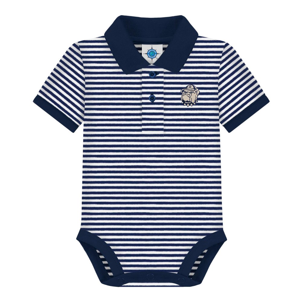 Creative Knitwear College Baby Striped Polo Bodysuit - Georgetown Old Jack Logo, Navy/White, for Boys & Girls, 0-3 Months