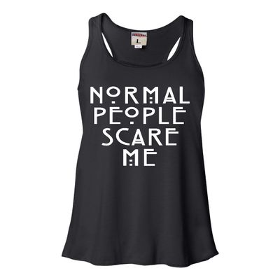 Go All Out Large Black Womens Normal People Scare Me Flowy Racerback Tank Top T-Shirt