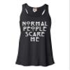 Go All Out Large Black Womens Normal People Scare Me Flowy Racerback Tank Top T-Shirt view 1