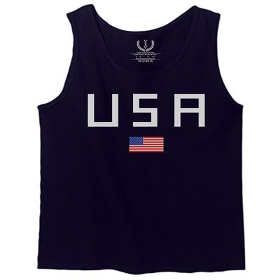 0065. USA American Flag United States of America Patriotic Military Style Men's Tank Top (Navy Blue, X-Large)