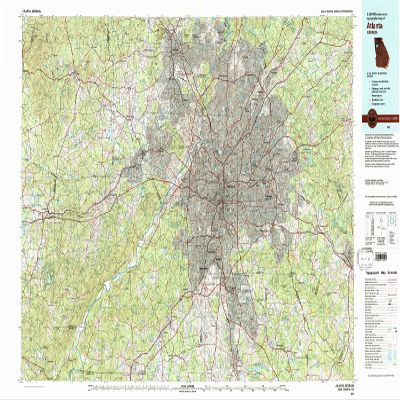 YellowMaps Atlanta GA topo map, 1:100000 Scale, 30 X 60 Minute, Historical, 1981, Updated 1982, 24.1 x 44 in - Tyvek
