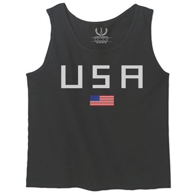 0065. USA American Flag United States of America Patriotic Military Style Men's Tank Top (Charcoal, Medium)