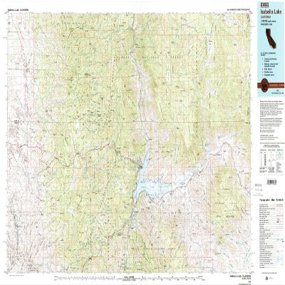 YellowMaps Isabella Lake CA topo map, 1:100000 Scale, 30 X 60 Minute, Historical, 1978, Updated 1994, 24.1 x 41.7 in - Tyvek
