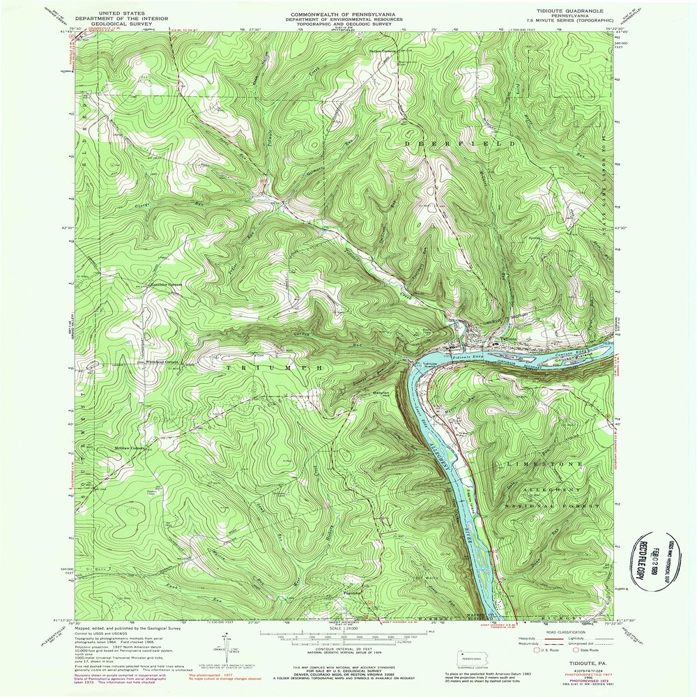 YellowMaps Tidioute PA topo map, 1:24000 Scale, 7.5 X 7.5 Minute, Historical, 1966, Updated 1989, 26.9 x 22 in - Tyvek