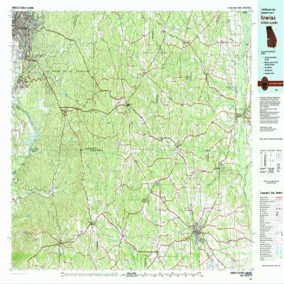 YellowMaps Americus GA topo map, 1:100000 Scale, 30 X 60 Minute, Historical, 1981, Updated 1982, 24.1 x 44 in - Tyvek