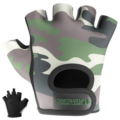 Contraband Pink Label 5217 Women's Design Series Camo Print Lifting and Rowing Gloves (Pair) - Lightweight Vegan Medium Padded Microfiber Amara Leather w/Griplock Silicone (Green, X-Small)