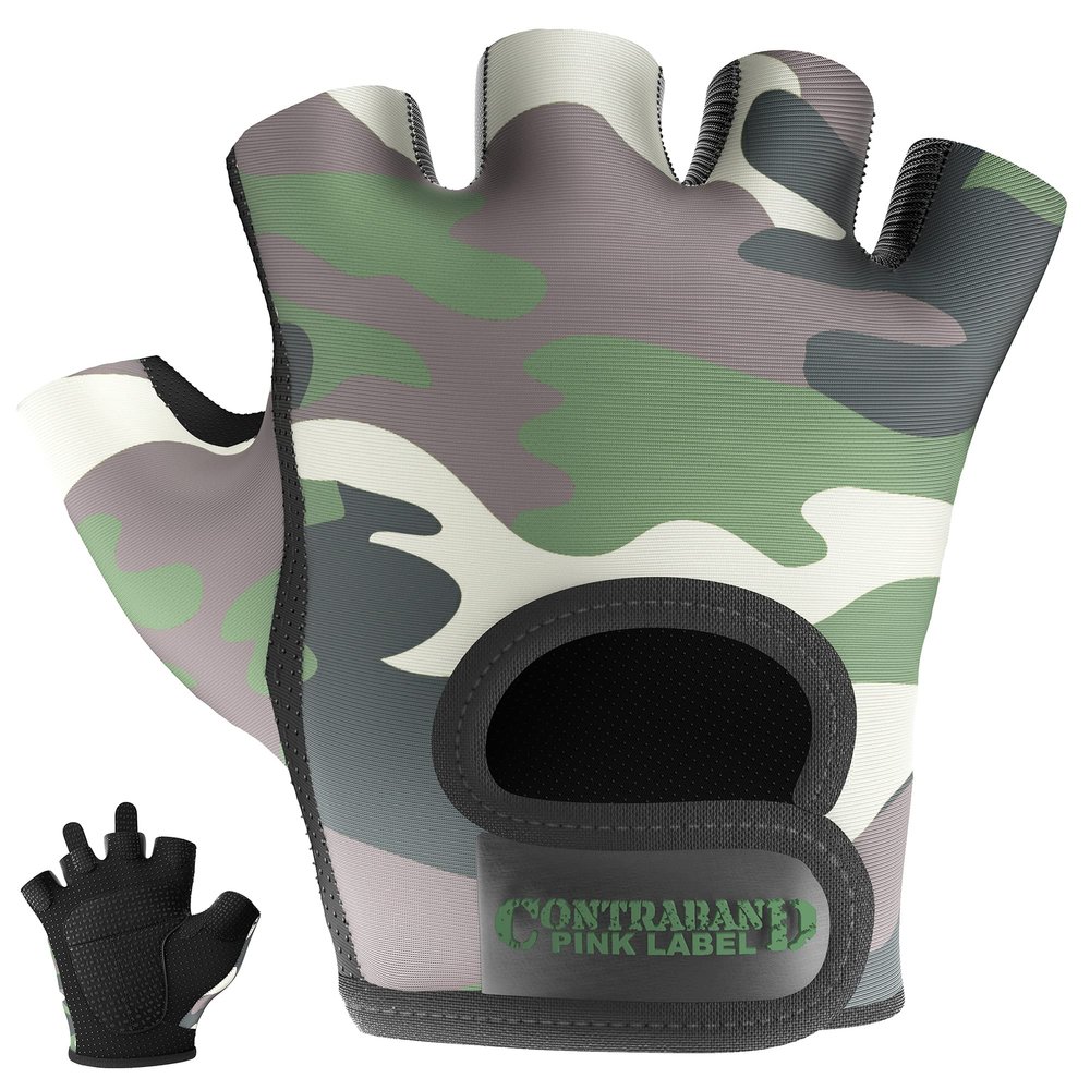 Contraband Pink Label 5217 Women's Design Series Camo Print Lifting and Rowing Gloves (Pair) - Lightweight Vegan Medium Padded Microfiber Amara Leather w/Griplock Silicone (Green, X-Small)