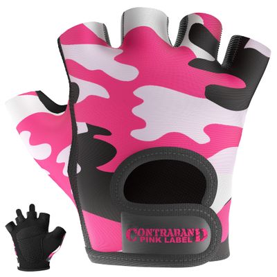 Contraband Pink Label 5217 Women's Design Series Camo Print Lifting and Rowing Gloves (Pair) - Lightweight Vegan Medium Padded Microfiber Amara Leather w/Griplock Silicone (Pink, X-Small)