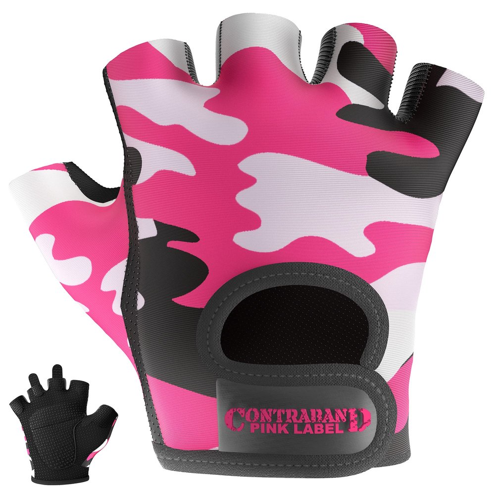 Contraband Pink Label 5217 Women's Design Series Camo Print Lifting and Rowing Gloves (Pair) - Lightweight Vegan Medium Padded Microfiber Amara Leather w/Griplock Silicone (Pink, X-Small)