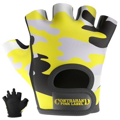 Contraband Pink Label 5217 Women's Design Series Camo Print Lifting and Rowing Gloves (Pair) - Lightweight Vegan Medium Padded Microfiber Amara Leather w/Griplock Silicone (Yellow, Small)