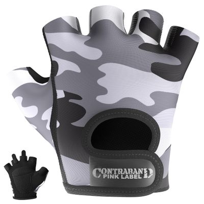 Contraband Pink Label 5217 Women's Design Series Camo Print Lifting and Rowing Gloves (Pair) - Lightweight Vegan Medium Padded Microfiber Amara Leather w/ Griplock Silicone (Gray, Large)