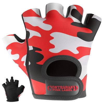 Contraband Pink Label 5217 Women's Design Series Camo Print Lifting and Rowing Gloves (Pair) - Lightweight Vegan Medium Padded Microfiber Amara Leather w/ Griplock Silicone (Red, Large)