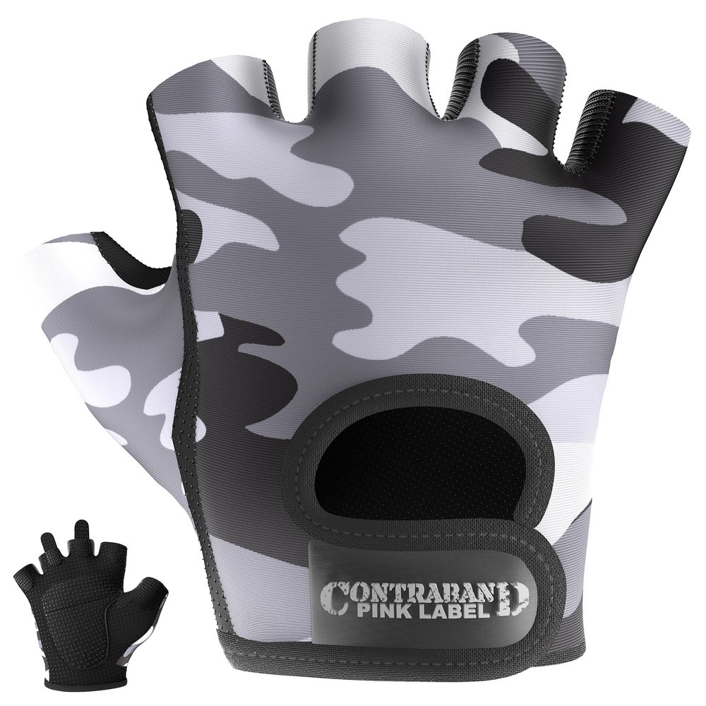Contraband Pink Label 5217 Women's Design Series Camo Print Lifting and Rowing Gloves (Pair) - Lightweight Vegan Medium Padded Microfiber Amara Leather w/Griplock Silicone (Gray, X-Small)