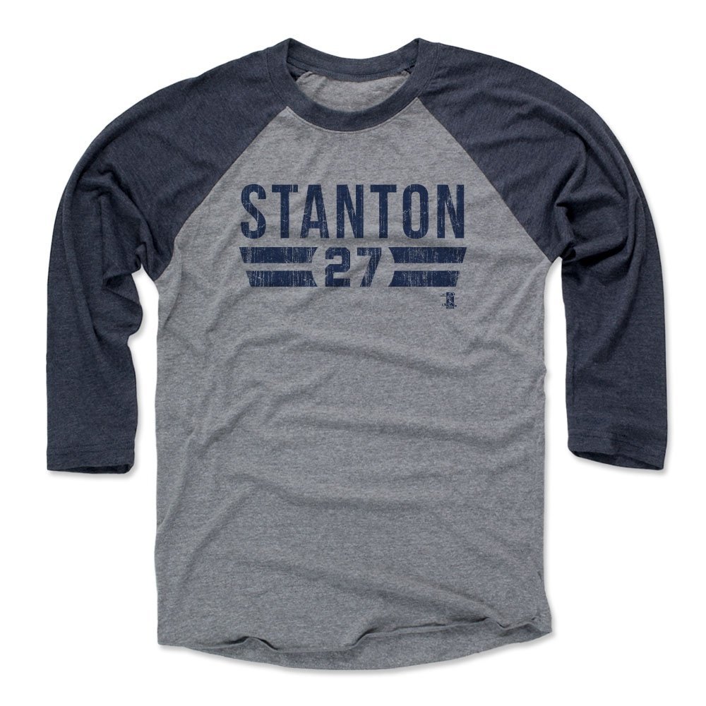 500 LEVEL Giancarlo Stanton 3/4 Sleeve T-Shirt (Baseball Tee, XXX-Large, Navy/Heather Gray) - Giancarlo Stanton Font B