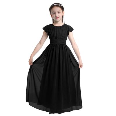 iiniim Chilrden Flower Girl Dress Ruffle Sleeve Wedding Bridesmaid Prom Long Gown Formal Maxi Dresses Evening Party Black 10