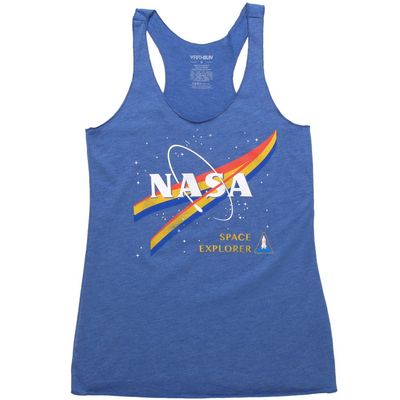 Fifth Sun NASA Space Explorer Women's Racerback Tank Top, Royal Blue Heather, Small