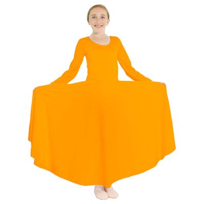 Danzcue Girls Praise Loose Fit Full Length Long Sleeve Dance Dress (4-6, Orange)