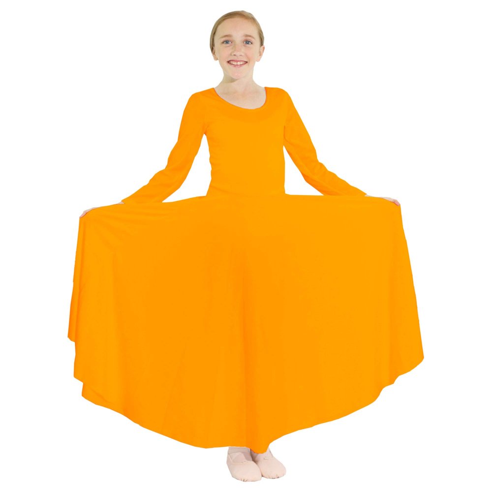 Danzcue Girls Praise Loose Fit Full Length Long Sleeve Dance Dress (4-6, Orange)