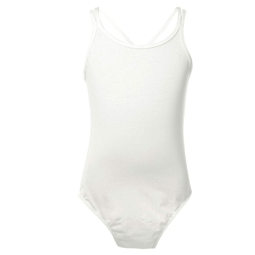 Freebily Kids Girls Double Straps Sleeveless Gymnastic Ballet Leotard Jumpsuit Athletic Dance Clothes Tank Tops Outfits Ivory A 10-12 Years