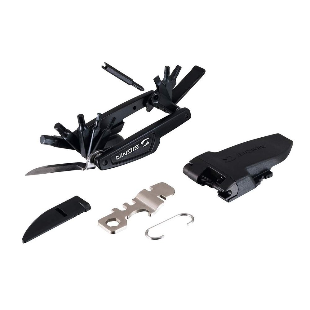 SIGMA Pocket Tool, Large, 22 - Screwdriver Philip/Slot, Spanner T20/T25, Allen Keys, 8 mm Hex Key, Chain Rivet, Chain Holder, Valve Key, Spoke Wrench, Tyre Levers, Brake Pad Tool, Knife, Bottle opener