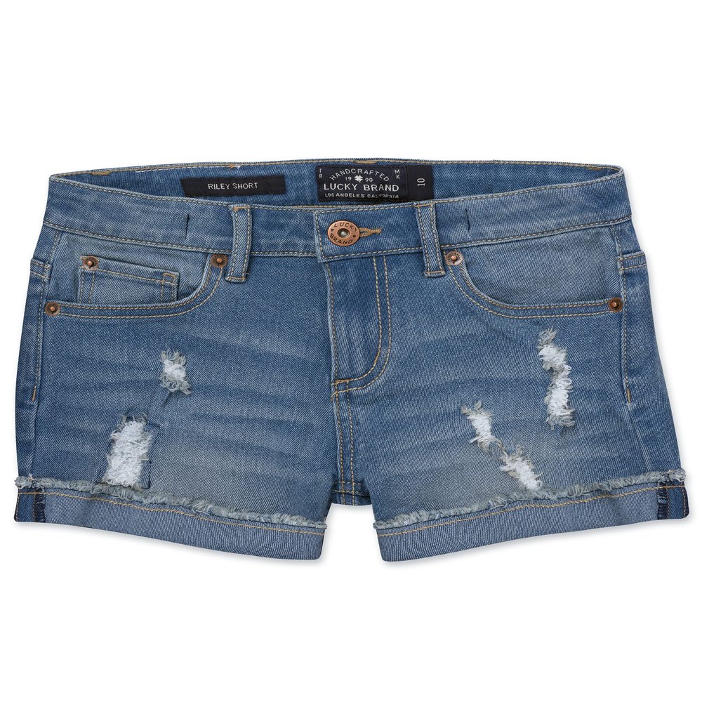 Lucky Brand Girls' Cuffed Jean Shorts, Stretch Denim with 5 pockets, Mid to High Rise Waist, Ronnie Ada, 7
