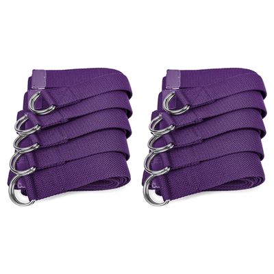 Sunshine Yoga 10-Pack Yoga Strap, 8-Foot Yoga Straps With Anti-Slip D-Ring Buckle, Adjustable Leg Stretching Strap for Muscle and Hamstring Stretch, Exercise Strap for Schools and Studios, Purple