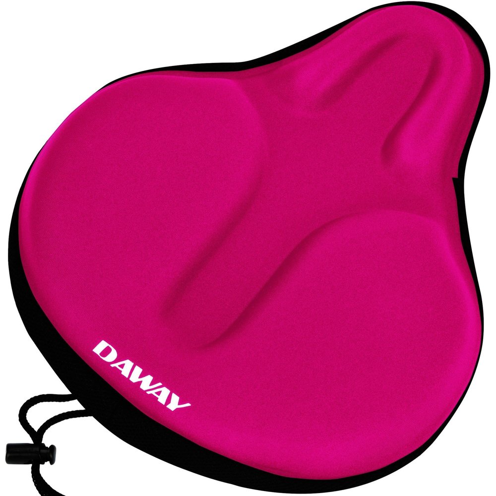 DAWAY C6 Large Comfy Cushioned Bicycle Seat Cover - Wide Gel & Memory Foam Padded Bike Saddle Cushion for Adults Youth Seniors, Fit for Peloton, Stationary Exercise, Cruiser, Mountain Road Bikes, Pink